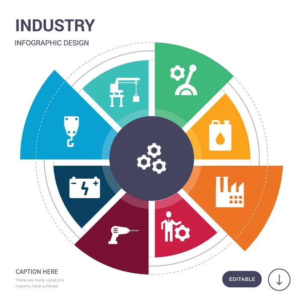 Набор из 9 простых промышленных векторных значков. содержит такие как передача, гавань кран, крюк кран, промышленный аккумулятор, промышленные сверла, промышленный инженер, промышленные иконы и другие. редактируемая инфографика — стоковый вектор