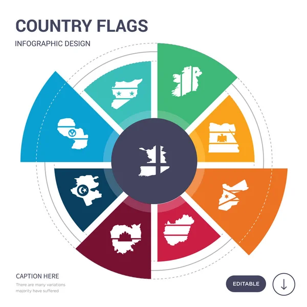 Set of 9 simple country flags vector icons. contains such as finland flag, syria flag, paraguay flag, tunisia cambodia hungary jordan icons and others. editable infographics design — Stock Vector