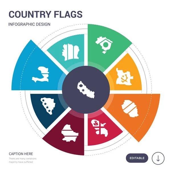 Conjunto de 9 banderas de país simples iconos vectoriales. contiene como bandera de nepal, bandera de la costa de marfil, bandera de haiti, bosnia y herzegovina luxembourg martinique tanzania iconos y otros. infografías editable — Vector de stock