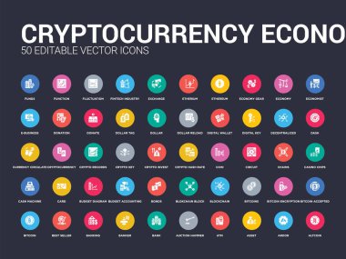 50 cryptocurrency economy set icons such as altcoin, ardor, asset, atm, auction hammer, bank, banker, banking, best seller. simple modern isolated vector icons can be use for web mobile clipart