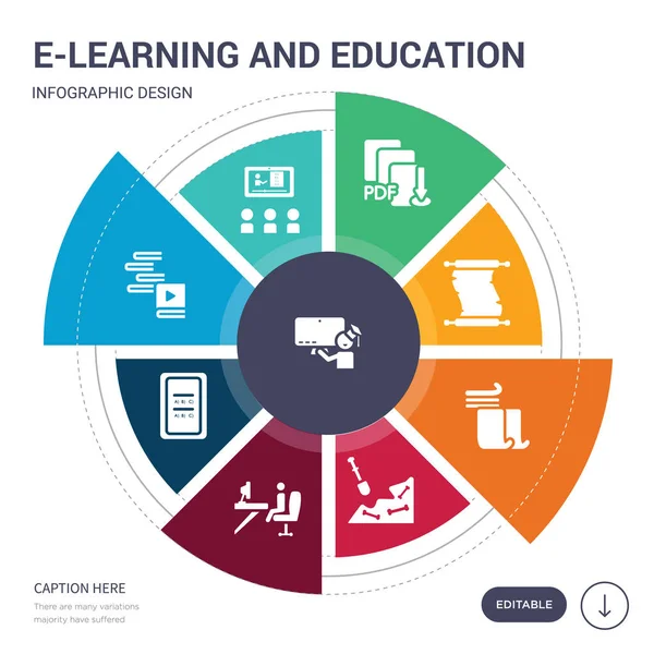 Satz von 9 einfachen e-Learning und Bildung Vektor-Symbolen. enthält wie Online-Bildung, Online-Lernen, Online-Bibliothek, Test, Schulung, Paläontologie, Papiersymbole und andere. editierbare Infografiken — Stockvektor