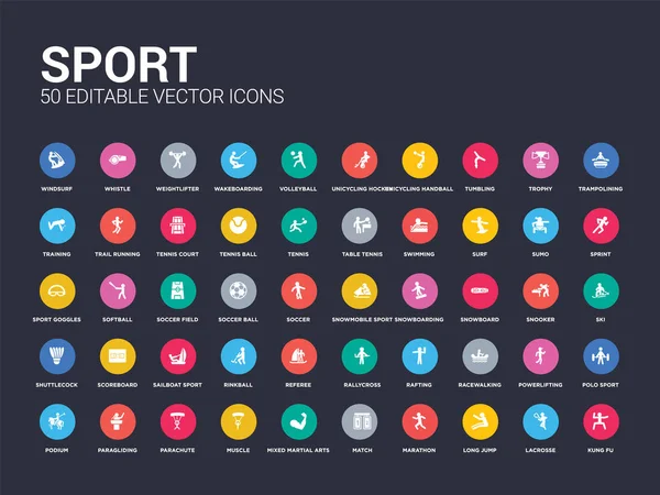 50 sport set icons such as kung fu, lacrosse, long jump, marathon, match, mixed martial arts, muscle, parachute, paragliding. simple modern isolated vector icons can be use for web mobile