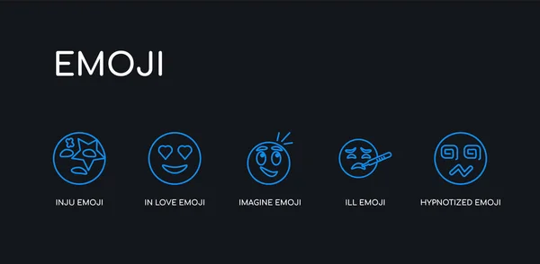 5 körvonal körvonal kék hipnotizált Emoji, ill Emoji, képzelni, Emoji, szerelmes Inju ikonok a gyűjtemény fekete háttér. vonal szerkeszthető lineáris vékony ikonok. — Stock Vector