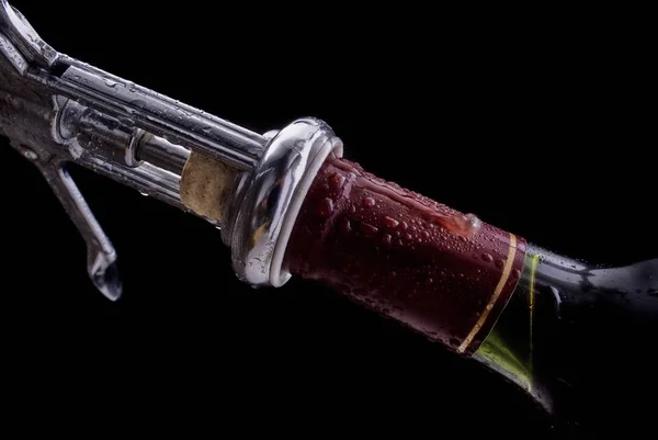 Vin Flaska Med Propp Och Corkscrew — Stockfoto
