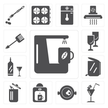 Kahve makinesi, kokteyl, Paella, çöp, çöp, şarap şişesi, cam, Spatula, gibi ayarla, 13 basit düzenlenebilir simgeleri web UI Icon pack