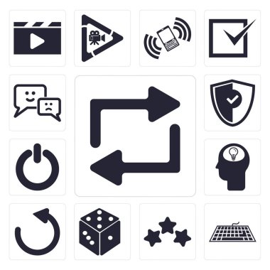 13 basit düzenlenebilir simgelerin ayarlamak gibi tekrar, klavye, Star, zar, yeniden yükle, kafa, güç, kalkan, konuşma, web kullanıcı arabirimi Icon pack