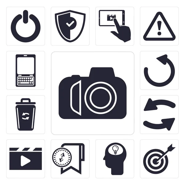 Conjunto Ícones Editáveis Simples Como Câmera Fotográfica Alvo Cabeça Marcador — Fotografia de Stock