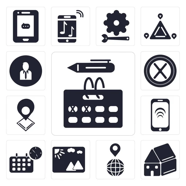 Set Simple Editable Icons Calendar Home Placeholder Picture Smartphone Multiply — Stock Photo, Image