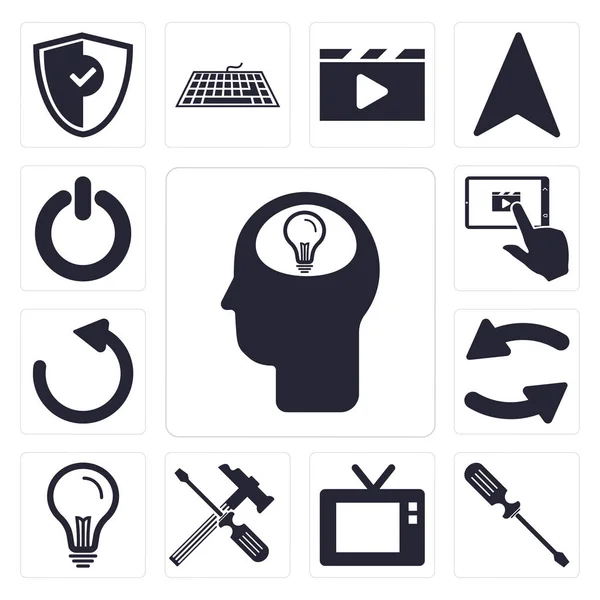 Set Simple Editable Icons Head Screwdriver Television Settings Idea Refresh — Stock Photo, Image