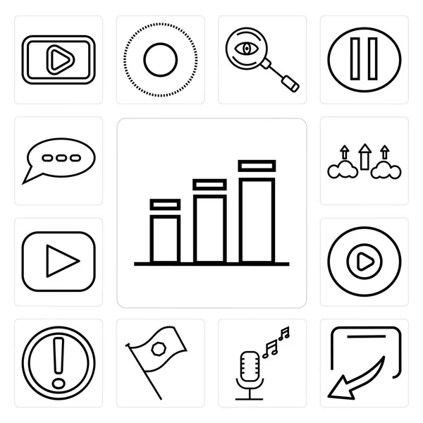 Set Simple Editable Icons Bar Diagram Share Broadcast Microphone Flag — Stock Photo, Image