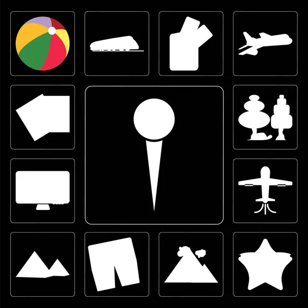 黒い背景にピン ピラミッド ピラミッド 飛行機 コンピューター フォレスト 写真など の設定の簡単な編集可能なアイコン — ストック写真