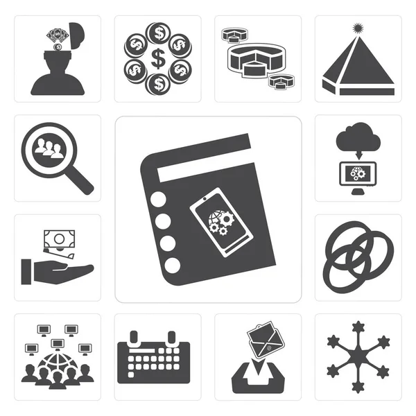 Set Simple Editable Icons Agenda Diagram Receive Calendar Networking Rgb — Stock Photo, Image