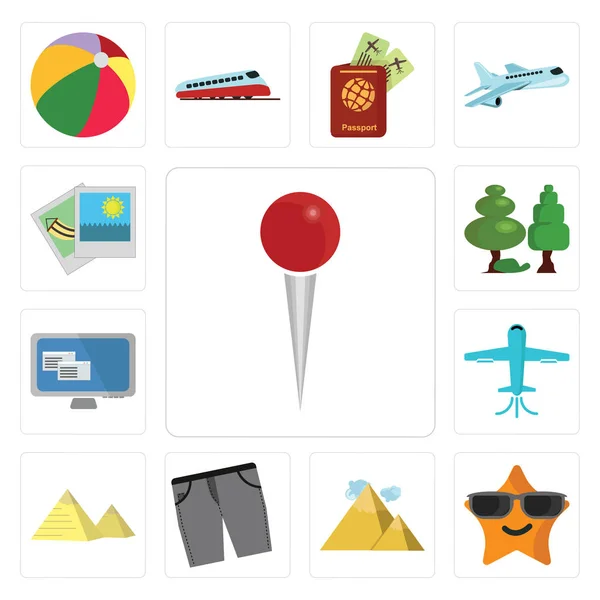 Set Simple Editable Icons Pin Star Pyramids Short Pyramid Plane — Stock Photo, Image