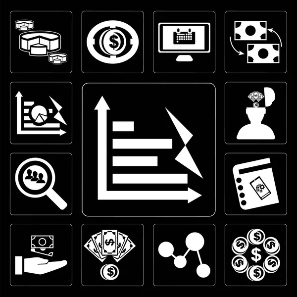 Satz Von Einfach Editierbaren Symbolen Wie Balkendiagramm Geld Linienwachstum Agenda — Stockfoto