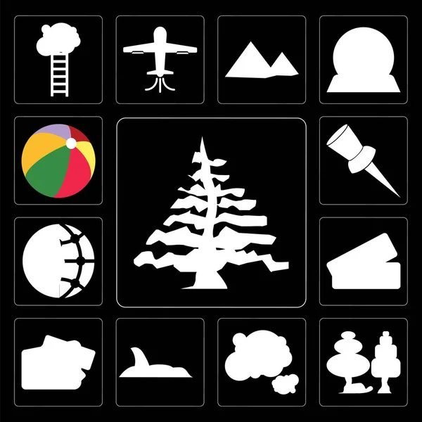 Set Mit Einfach Editierbaren Symbolen Wie Kiefer Wald Wolke Hai — Stockfoto