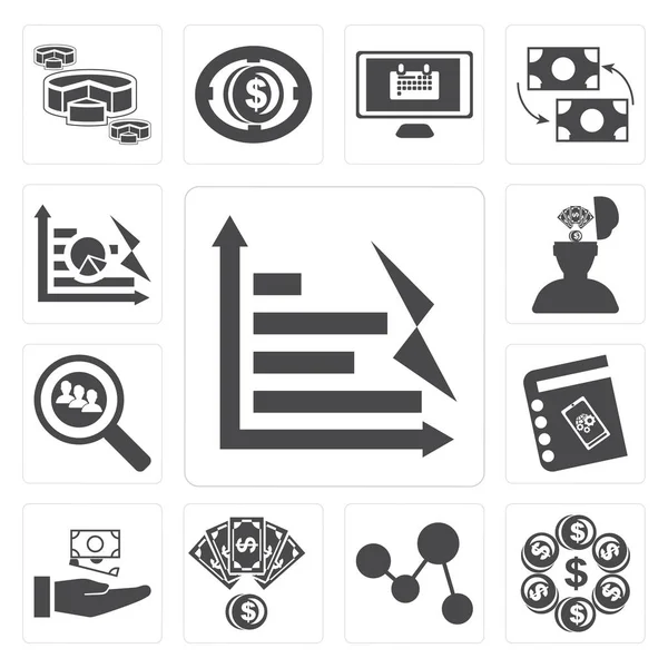 Instellen Van Eenvoudige Bewerkbare Pictogrammen Zoals Staafdiagram Geld Line Groei — Stockfoto