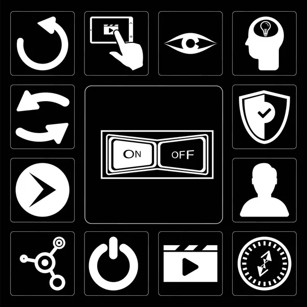 Satz Von Einfach Editierbaren Symbolen Wie Schalter Kompass Videoplayer Strom — Stockfoto