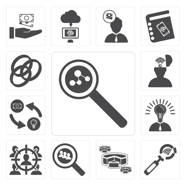 Set Simple Editable Icons Search Diagram Target Idea Exchange Rgb — Stock Photo, Image