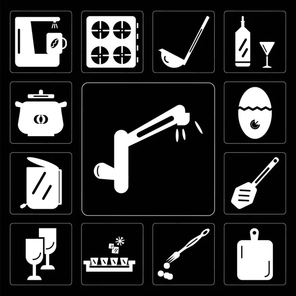 Set Mit Einfach Editierbaren Symbolen Wie Wasserhahn Küchenbrett Pinsel Eiswürfelschale — Stockfoto
