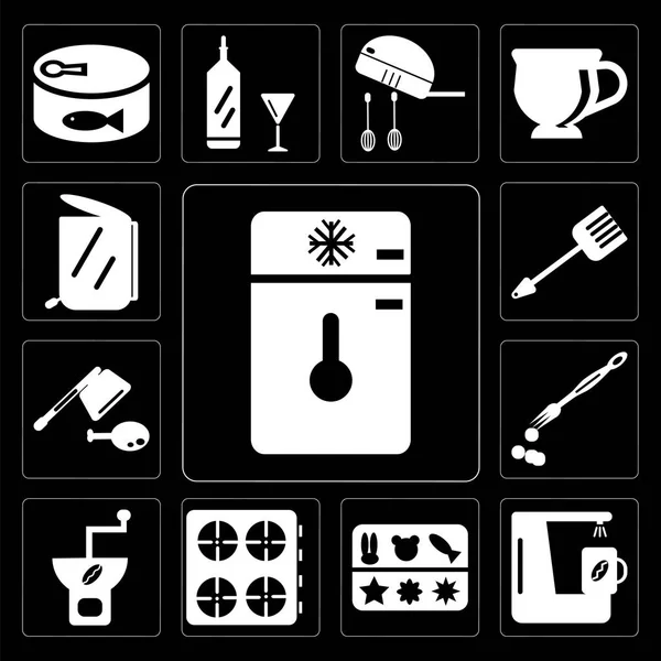 Set Mit Einfach Editierbaren Symbolen Wie Gefrierschrank Kaffeemaschine Formteil Herd — Stockfoto