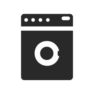 Çamaşır makinesi simge vektör web ve mobil uygulaması tasarımı, çamaşır makinesi logo kavramı üzerinde izole beyaz arka plan