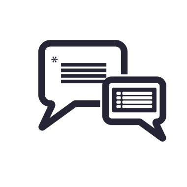 Konuşma balonu simgesinin üzerinde izole beyaz arka plan web ve mobil uygulaması tasarımı, konuşma balonu logosu kavramı için vektör