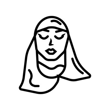 Arap kadın beyaz arka planda, Arap kadın türban şeffaf işareti ile izole Hijab simge vektör ile