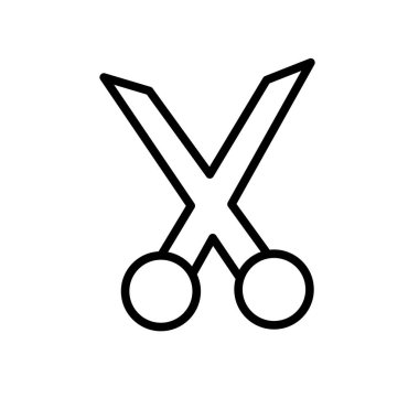 Beyaz arka plan, yetkin kesmek Scirssors şeffaf işareti, doğrusal sembolü ve kontur tasarım öğeleri anahat tarzı izole kesti Scirssors yetkin simge vektör