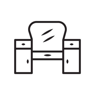 Beyaz arka plan, tuvalet masası şeffaf işareti, doğrusal sembolü ve kontur tasarım öğeleri anahat tarzı izole tuvalet masası simge vektör