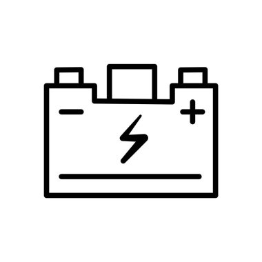 Pil simgesi üzerinde izole beyaz arka plan, pil şeffaf işareti, doğrusal sembolü ve kontur tasarım öğeleri anahat tarzı vektör