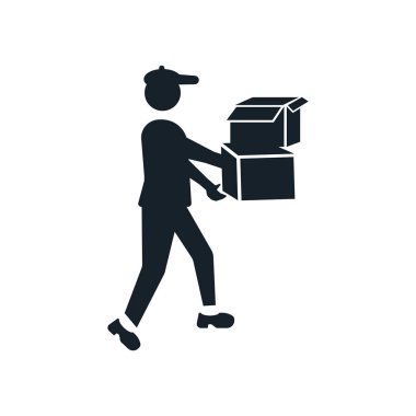 Beyaz arka plan üzerinde teslimat adam şeffaf işareti izole teslimat adam simge vektör