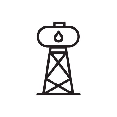 Beyaz arka plan, su kulesi şeffaf işareti, doğrusal sembolü ve kontur tasarım öğeleri anahat tarzı izole su kulesi simge vektör