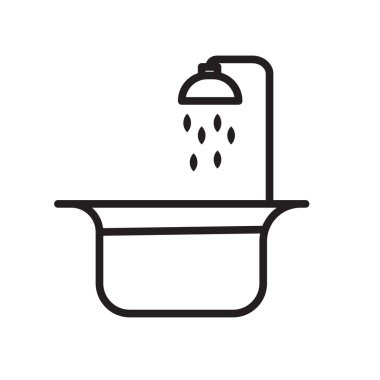 Küvet simge vektör izole üzerinde beyaz zemin, küvet şeffaf işareti, doğrusal sembolü ve kontur tasarım öğeleri anahat tarzı