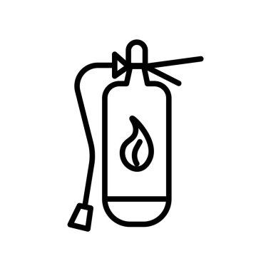 Beyaz arka plan, yangın söndürücü şeffaf işareti, doğrusal sembolü ve kontur tasarım öğeleri anahat tarzı izole yangın söndürücü simge vektör