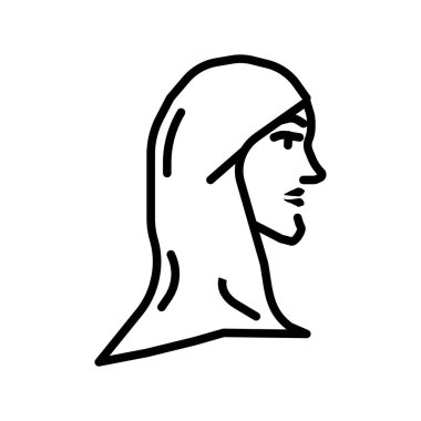 Beyaz arka planda, Müslüman kadının Hijab şeffaf işareti ile izole Hijab simge vektör Müslüman kadınla