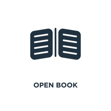 Açık kitap simgesi. Siyah vektör çizim dolu. Beyaz arka plan açık kitap sembolü. Web ve mobil kullanılabilir.