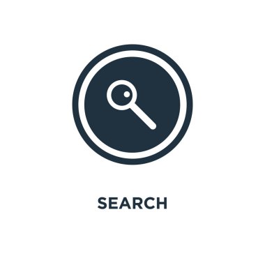 Arama simgesi. Siyah vektör çizim dolu. Beyaz arka plan üzerinde arama sembolü. Web ve mobil kullanılabilir.