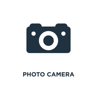 Fotoğraf kamera simgesi. Siyah vektör çizim dolu. Fotoğraf kamera simgesi beyaz arka plan üzerinde. Web ve mobil kullanılabilir.