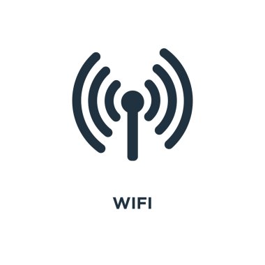 WiFi sinyal simgesi. Siyah vektör çizim dolu. WiFi sinyal simgesi beyaz arka plan üzerinde. Web ve mobil kullanılabilir.