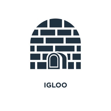 Igloo simgesi. Siyah vektör çizim dolu. Beyaz arka plan Igloo sembolü. Web ve mobil kullanılabilir.