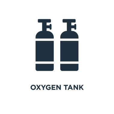 Oksijen tankı simgesi. Siyah vektör çizim dolu. Beyaz arka plan oksijen tankı sembolü. Web ve mobil kullanılabilir.