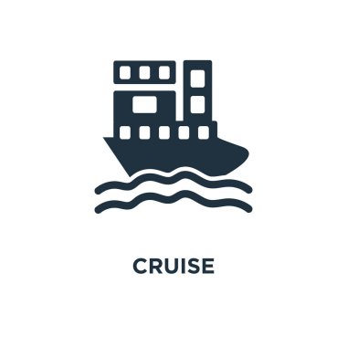 Cruise simgesi. Siyah vektör çizim dolu. Sembolü beyaz arka plan üzerinde seyir. Web ve mobil kullanılabilir.