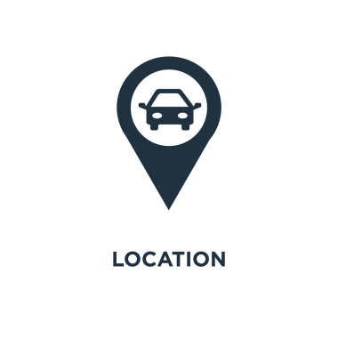 Konumu simgesi. Siyah vektör çizim dolu. Beyaz arka plan konum sembolü. Web ve mobil kullanılabilir.