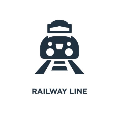 Demiryolu hat simgesi. Siyah vektör çizim dolu. Beyaz arka plan demiryolu hattı sembolü. Web ve mobil kullanılabilir.