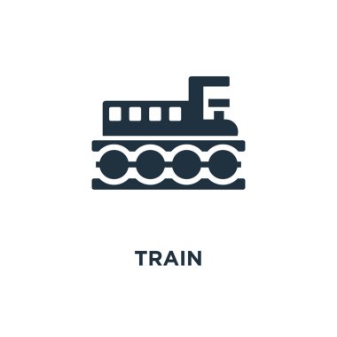 Tren simgesi. Siyah vektör çizim dolu. Beyaz arka plan tren sembolü. Web ve mobil kullanılabilir.