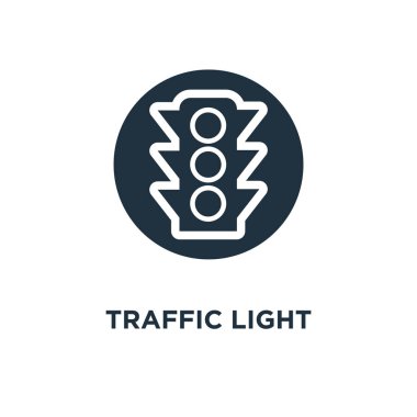 Trafik ışığı simgesi. Siyah vektör çizim dolu. Trafik ışığı simgesi beyaz arka plan üzerinde. Web ve mobil kullanılabilir.
