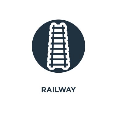Demiryolu simgesi. Siyah vektör çizim dolu. Beyaz arka plan demiryolu sembolü. Web ve mobil kullanılabilir.