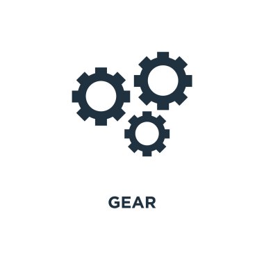 Dişli simgesini. Siyah vektör çizim dolu. Beyaz arka plan dişli sembolü. Web ve mobil kullanılabilir.