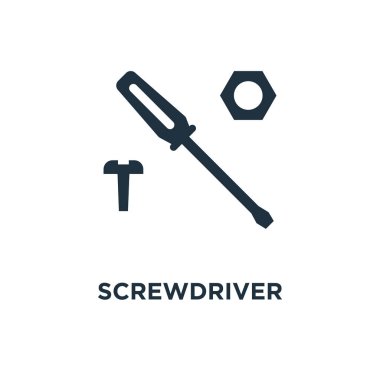 Tornavida simgesi. Siyah vektör çizim dolu. Beyaz arka plan tornavida sembolü. Web ve mobil kullanılabilir.