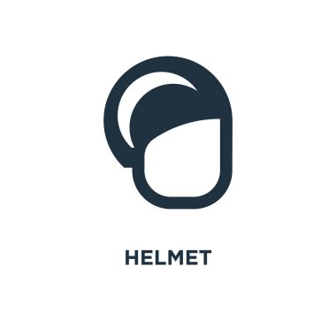 Kask simgesi. Siyah vektör çizim dolu. Beyaz arka plan kask sembolü. Web ve mobil kullanılabilir.